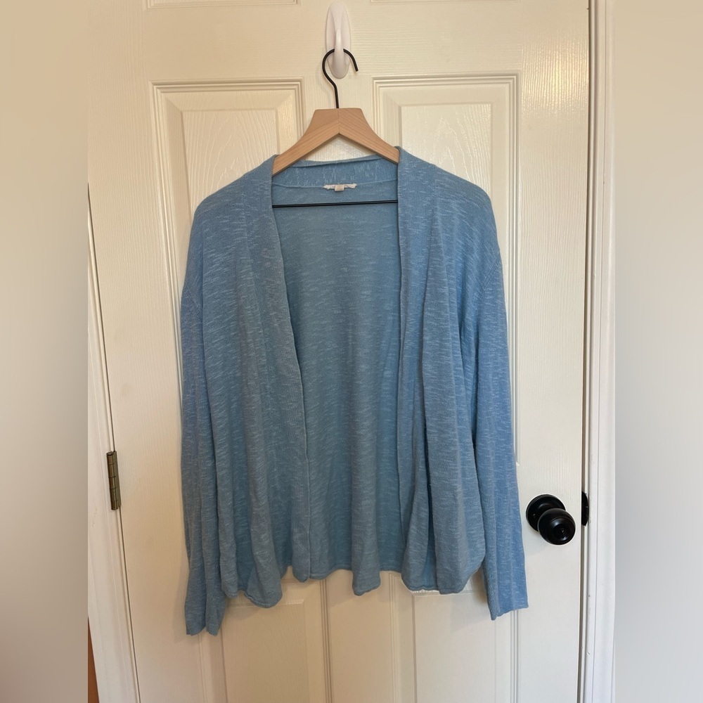 Eileen Fisher Blue Knit Organic Linen Cotton Cardigan Size XL
